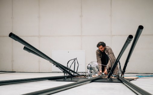 Tarek Atoui, Horns of Putin (2014-19) Exhibition Standing Waves Cukrarna Gallery (c) Blaz_Gutman